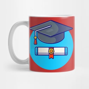 Graduation Hat And Bachelor Certificates Cartoon Vector Icon Illustration Mug